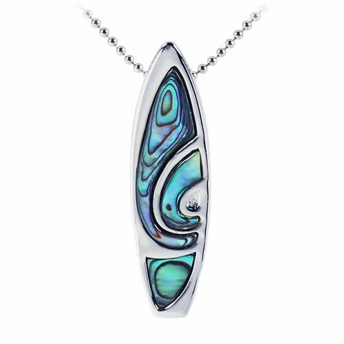 Sterling Silver Surfboard with Abalone Inlaid Pendant (Chain Sold Separately)