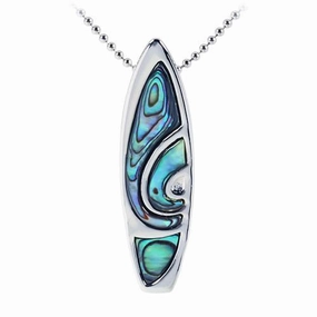 Sterling Silver Surfboard with Abalone Inlaid Pendant (Chain Sold Separately)