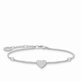 Sterling Silver Thomas Sabo Charm Club Zirconia Pave Heart Bracelet 16-19cm