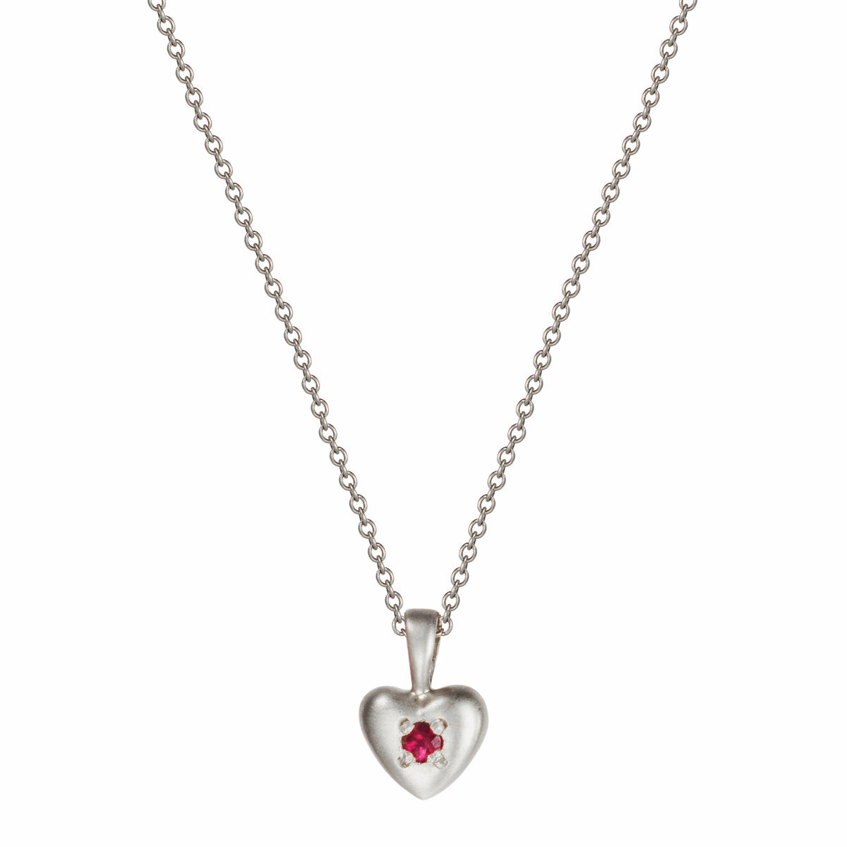Sterling Silver Tiny Heart Pendant with Ruby