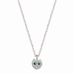 Sterling Silver Tiny Kitten Pendant with Emerald Eyes
