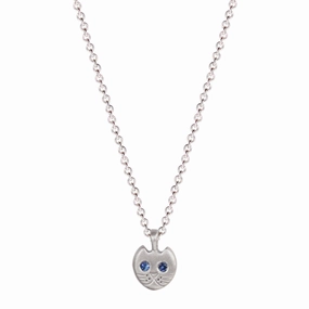 Sterling Silver Tiny Kitten Pendant with Sapphire Eyes