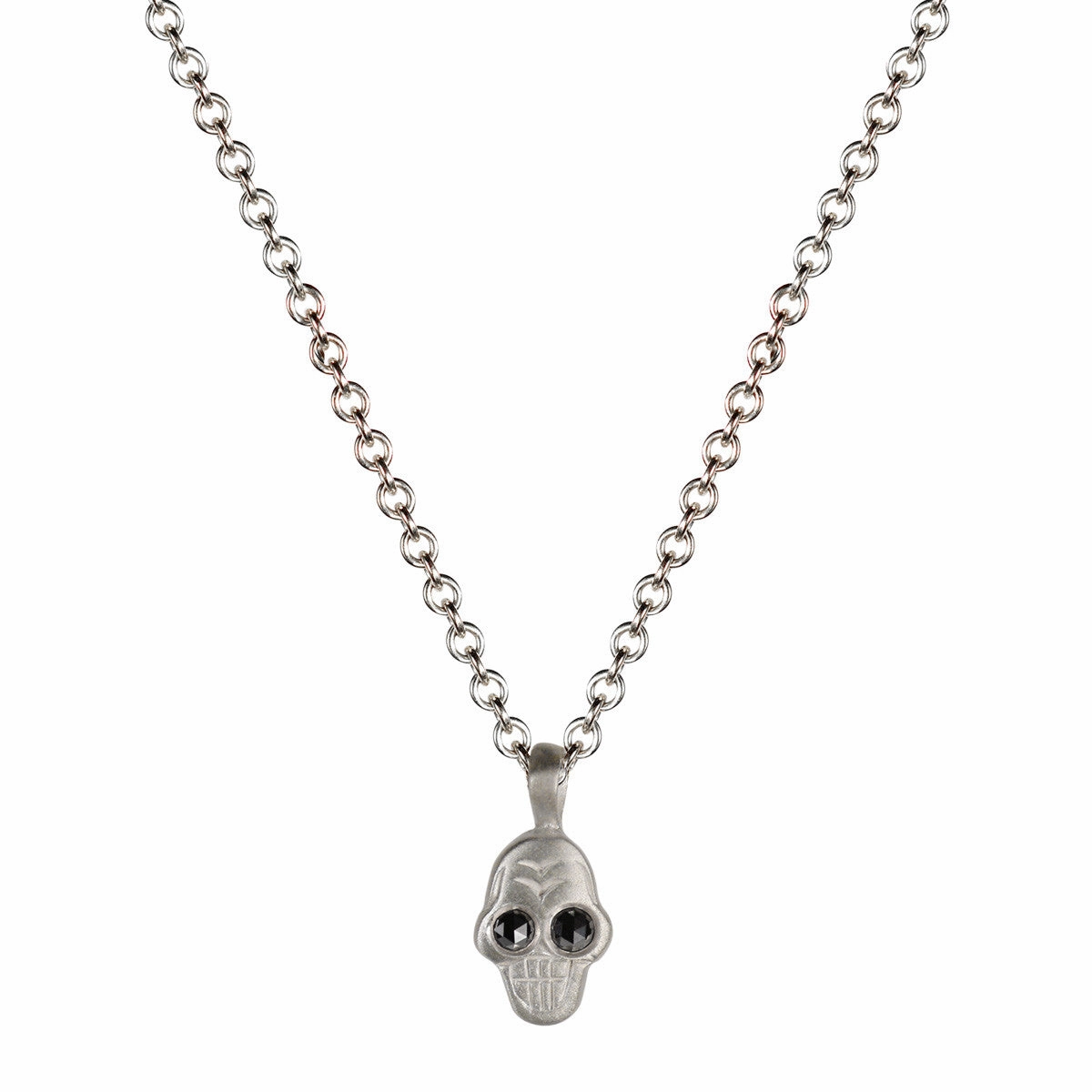 Sterling Silver Tiny Skull Pendant with Black Diamond Eyes