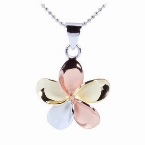 Sterling Silver Tri-Color Plated Plumeria Pendant (8-30mm) (Chain Sold Separately)