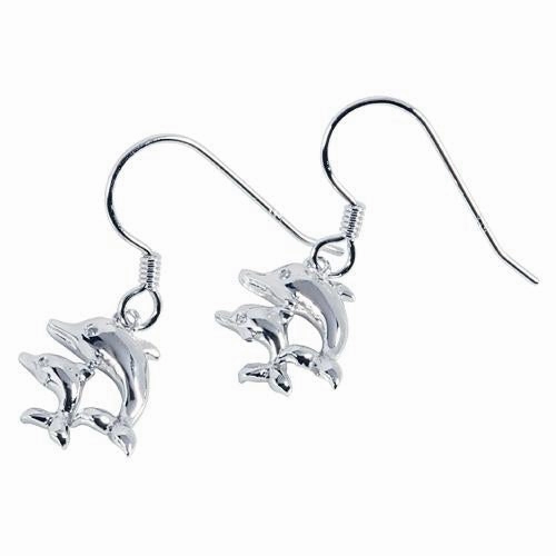Sterling Silver Two Dolphin Hook Earrings
