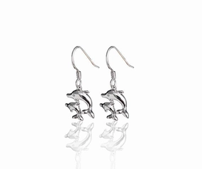 Sterling Silver Two Dolphin Hook Earrings