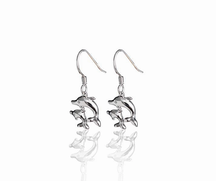 Sterling Silver Two Dolphin Hook Earrings