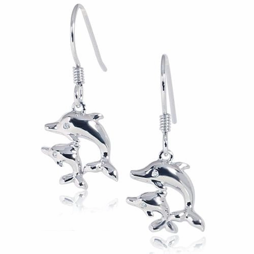 Sterling Silver Two Dolphin Hook Earrings