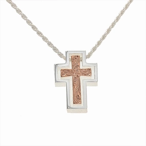 Sterling Silver Two-Tone Pink Gold Plated 2 in 1 Cross Pendant (Chain Sold Separately)