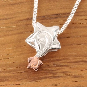 Sterling Silver Two-Tone Pink Gold Plated Hawaiian Scroll Double Star Pendant (Chain Sold Separately)