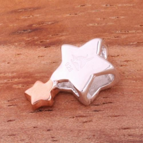 Sterling Silver Two-Tone Pink Gold Plated Hawaiian Scroll Double Star Pendant (Chain Sold Separately)