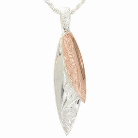 Sterling Silver Two Tone Pink Gold Plated Hawaiian Scroll Double Surfboard Pendant (Chain Sold Separately)