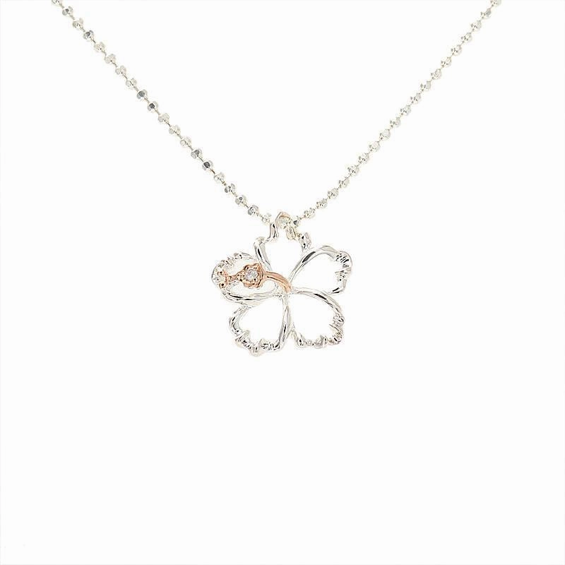 Sterling Silver Two Tone Pink Gold Plated Hibiscus with CZ Pendant (XS/S/L/XL) (Chain Sold Separately)
