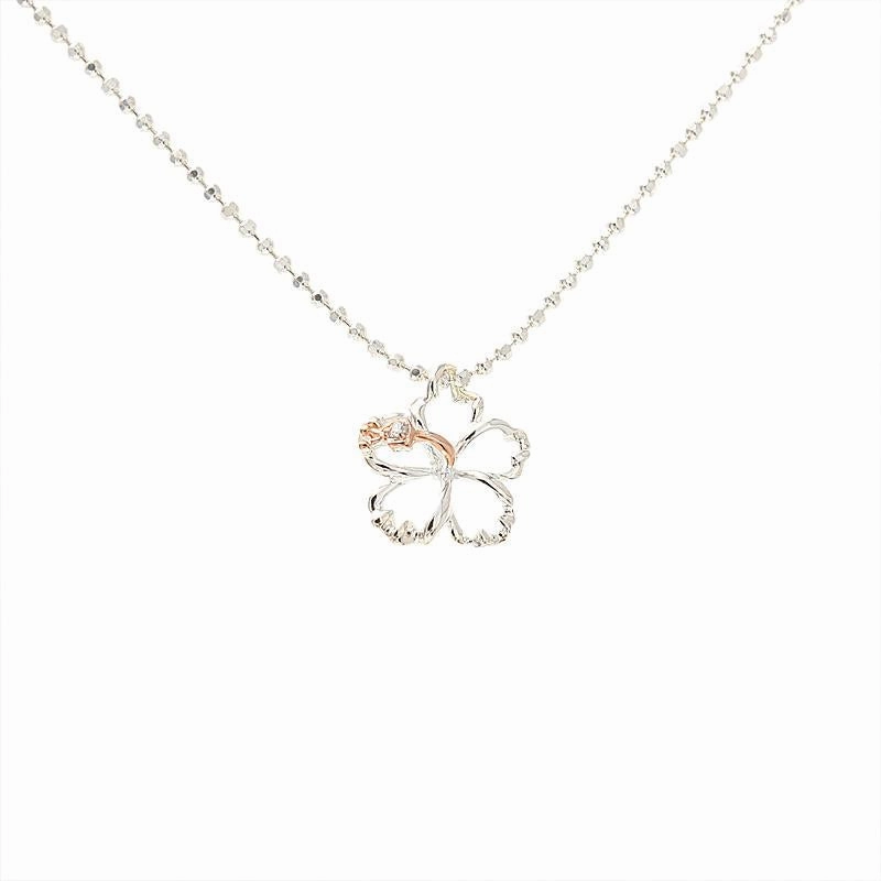 Sterling Silver Two Tone Pink Gold Plated Hibiscus with CZ Pendant (XS/S/L/XL) (Chain Sold Separately)