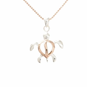 Sterling Silver Two Tone Pink Gold Plated Honu (Turtle) Pendant (Chain Sold Separately)