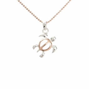 Sterling Silver Two Tone Pink Gold Plated Right Side Honu (Hawaiian Turtle) Pendant (Chain Sold Separately)