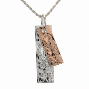Sterling Silver Two-Tone Pink Gold Plated Scroll Double Plate Pendant (Chain Sold Separately)