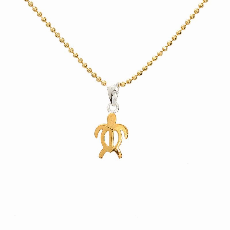 Sterling Silver Two-Tone Yellow Gold Honu (Hawaiian Turtle) Pendant (Chain Sold Separately)