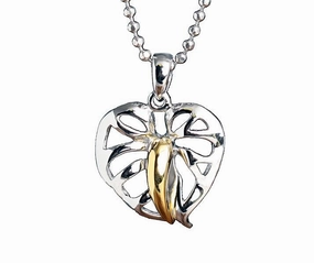 Sterling Silver Two Tone Yellow Gold Plated Anthurium Pendant (Chain Sold Separately)