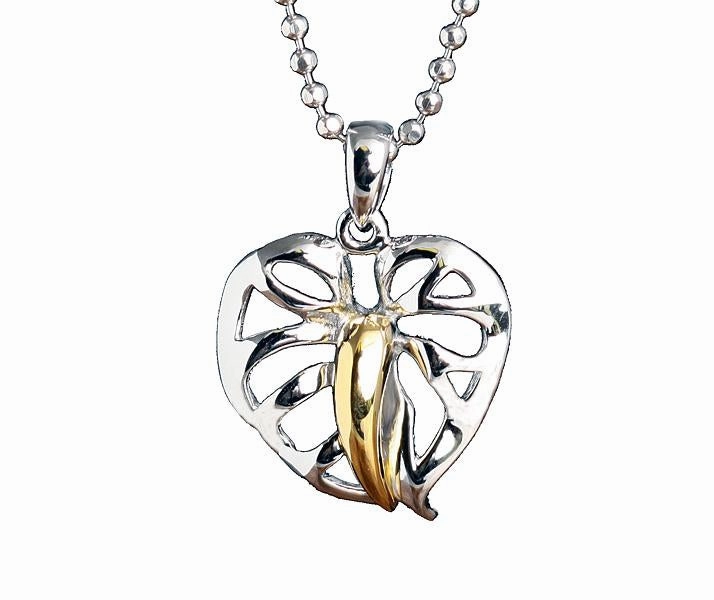 Sterling Silver Two Tone Yellow Gold Plated Anthurium Pendant (Chain Sold Separately)