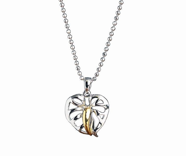 Sterling Silver Two Tone Yellow Gold Plated Anthurium Pendant (Chain Sold Separately)