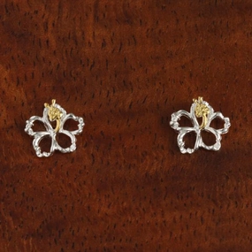Sterling Silver Two Tone Yellow Gold Plated Hibiscus with CZ Floating Post Earrings (8-18mm)