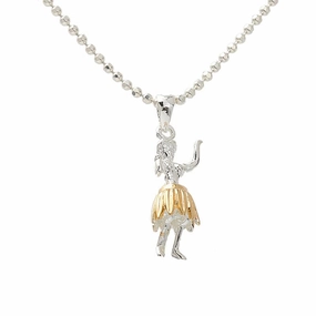 Sterling Silver Two Tone Yellow Gold Plated Hula Dancer Pendant (S/M) (Chain Sold Separately)