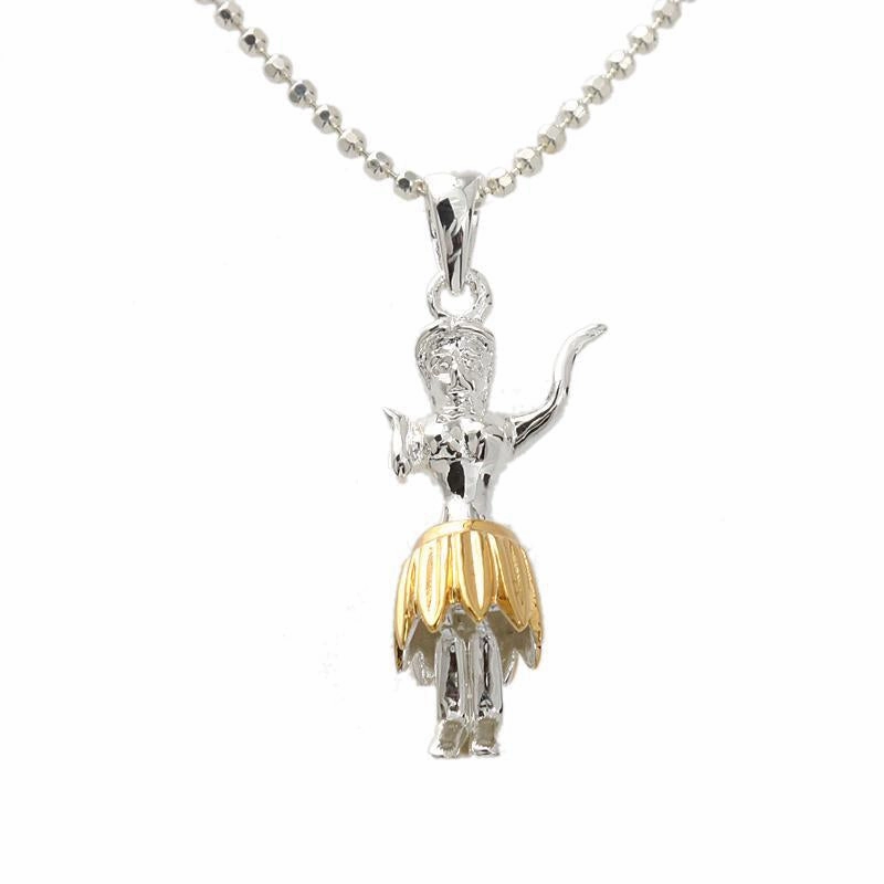 Sterling Silver Two Tone Yellow Gold Plated Hula Dancer Pendant (S/M) (Chain Sold Separately)