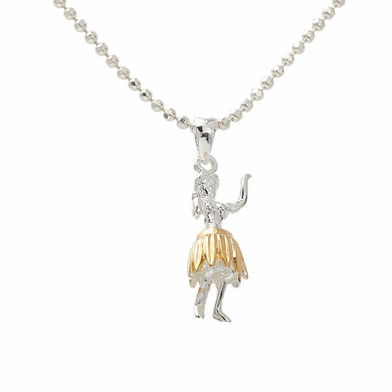 Sterling Silver Two Tone Yellow Gold Plated Hula Dancer Pendant (S/M) (Chain Sold Separately)
