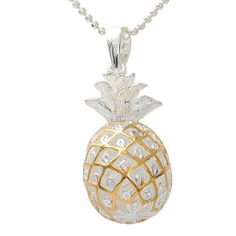Sterling Silver Two-Tone Yellow Gold Plated Pineapple Pendant (S/M/L/XL) (Chain Sold Separately)