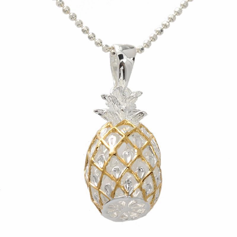 Sterling Silver Two-Tone Yellow Gold Plated Pineapple Pendant (S/M/L/XL) (Chain Sold Separately)