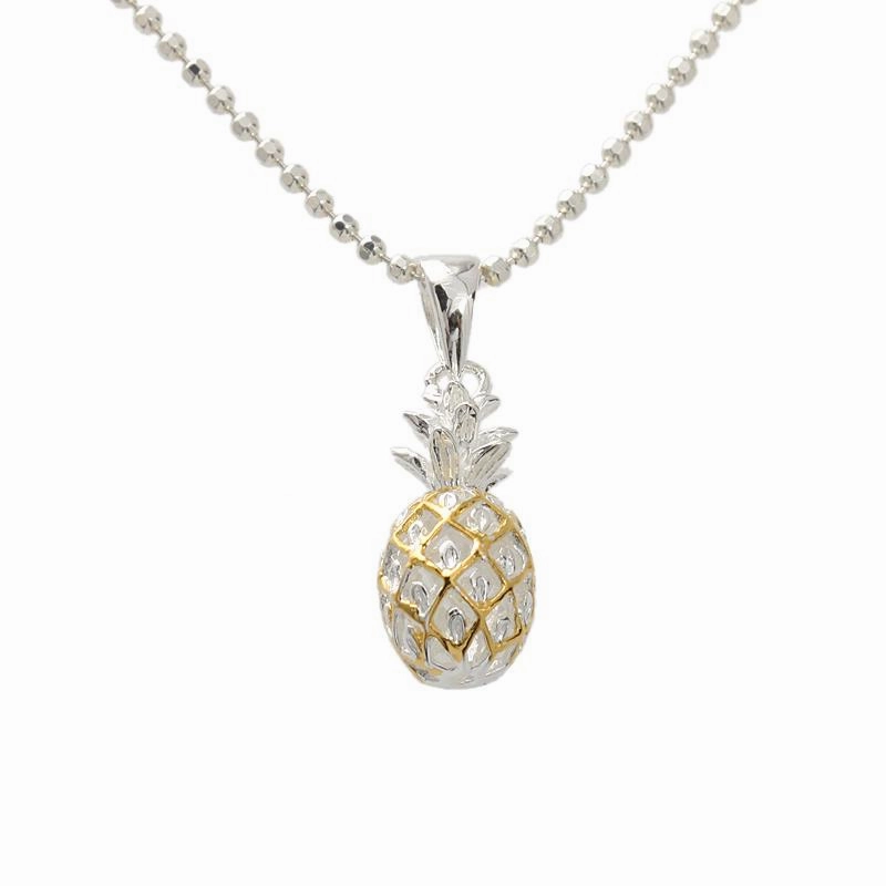Sterling Silver Two-Tone Yellow Gold Plated Pineapple Pendant (S/M/L/XL) (Chain Sold Separately)