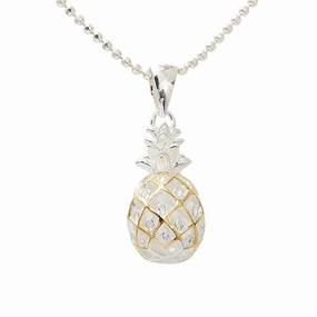 Sterling Silver Two-Tone Yellow Gold Plated Pineapple Pendant (S/M/L/XL) (Chain Sold Separately)