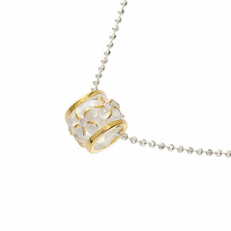 Sterling Silver Two Tone Yellow Gold Plated Plumeria with CZ Barrel Pendant (Chain Sold Separately)