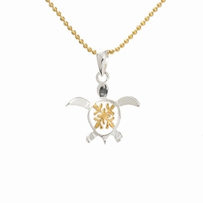 Sterling Silver Two Tone Yellow Gold Plated Quilt in Honu (Turtle) Pendant (Chain Sold Separately)