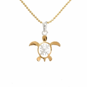 Sterling Silver Two Tone Yellow Gold Plated Quilt in Honu (Turtle) Pendant (Chain Sold Separately)