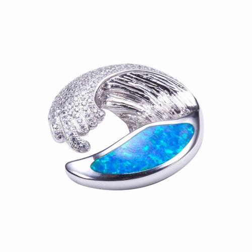Sterling Silver Wave Pave CZ with Opal Inlaid Pendant (Chain Sold Separately)