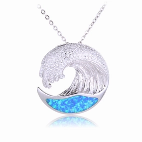 Sterling Silver Wave Pave CZ with Opal Inlaid Pendant (Chain Sold Separately)