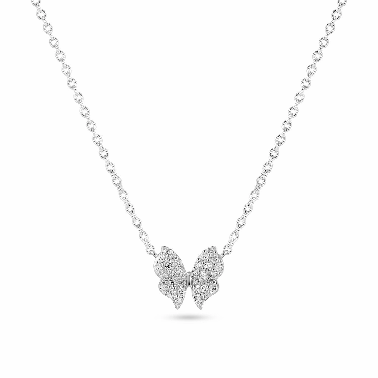 Sterling Silver White Zirconia Farfalla Necklace SJ-N2700-CZ
