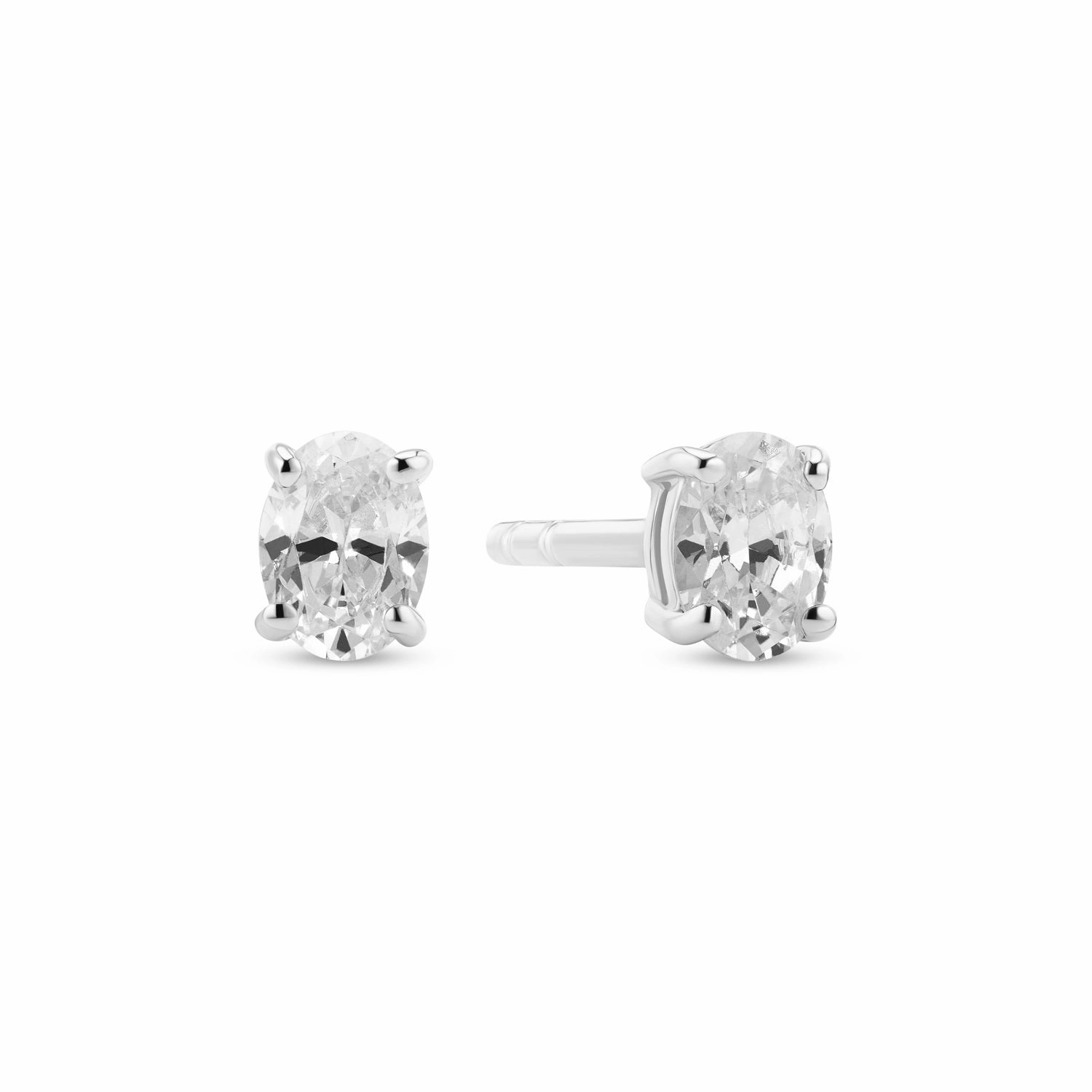 Sterling Silver White Zirconia Ovale Earrings SJ-E2744-CZ