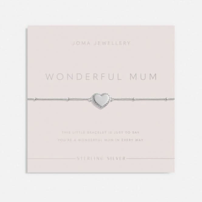 Sterling Silver Wonderful Mum Heart Pave 16cm   3cm Bracelet JJS0003