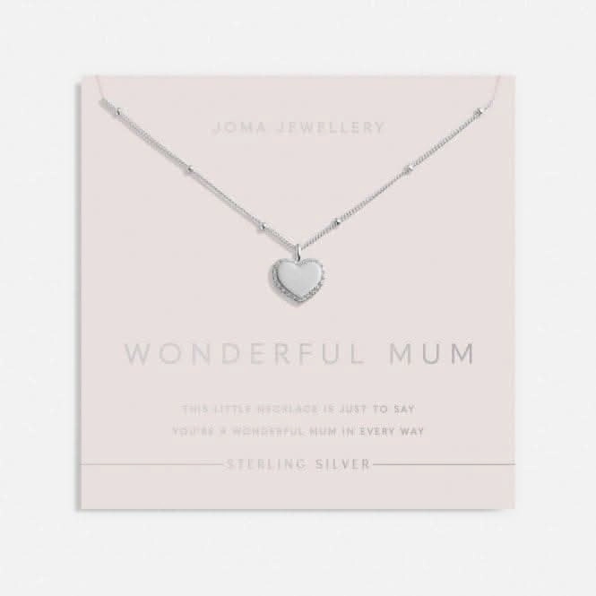 Sterling Silver Wonderful Mum Heart Pave 46cm   5cm Necklace JJS0015