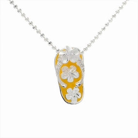 Sterling Silver Yellow Enamel Slipper CZ Strap and Plumeria Pendant (Chain Sold Separately)