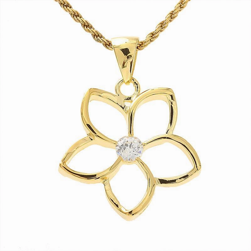 Sterling Silver Yellow Gold Plated Floating Plumeria with CZ Pendant (S/L) (Chain Sold Separately)