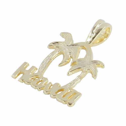 Sterling Silver Yellow Gold Plated HAWAII Palm Tree Pendant (Chain Sold Separately)