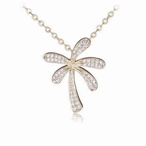 Sterling Silver Yellow Gold Plated Palm Tree Pave CZ Pendant (Chain Sold Separately)