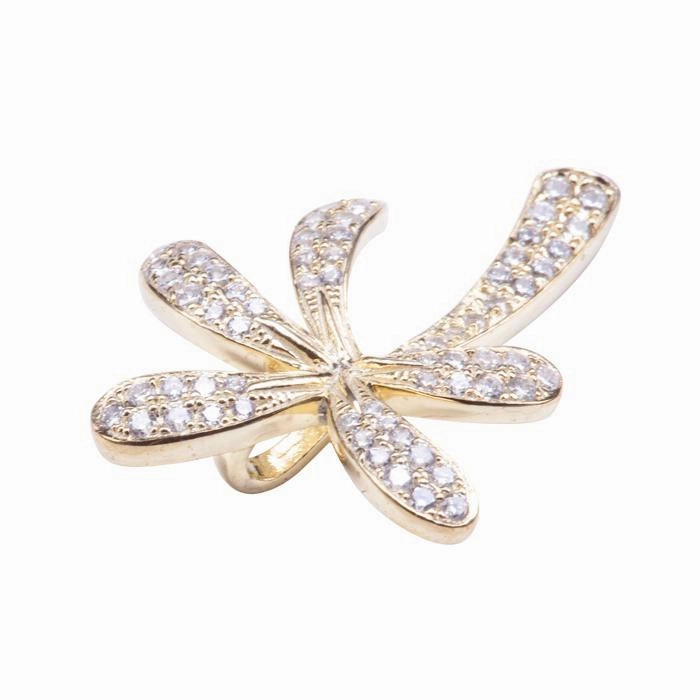Sterling Silver Yellow Gold Plated Palm Tree Pave CZ Pendant (Chain Sold Separately)