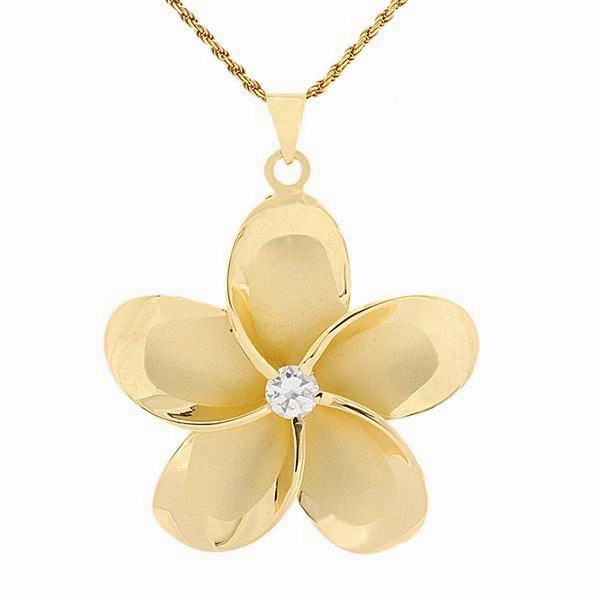 Sterling Silver Yellow Gold Plated Plumeria with CZ Pendant (M/L/XL) (Chain Sold Separately)