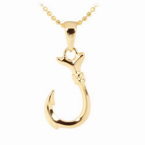 Sterling Silver Yellow Gold Plated Small Fish Hook Pendant (Chain Sold Separately)