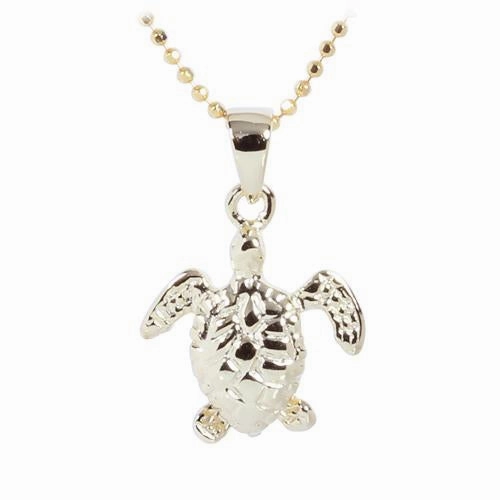 Sterling Silver Yellow Gold Plated Small Honu (Hawaiian Turtle) Pendant (Chain Sold Separately)